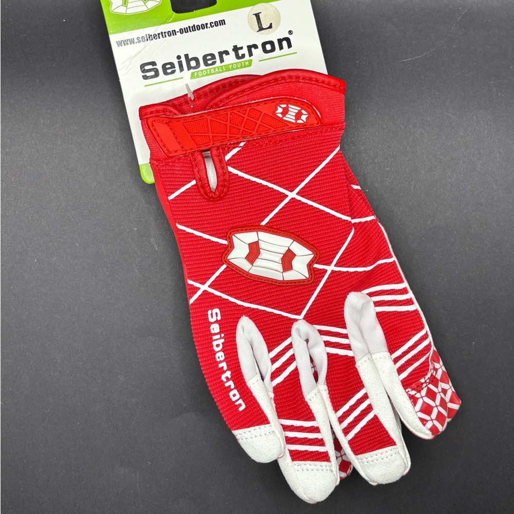 Seibertron Red and White Football Gloves